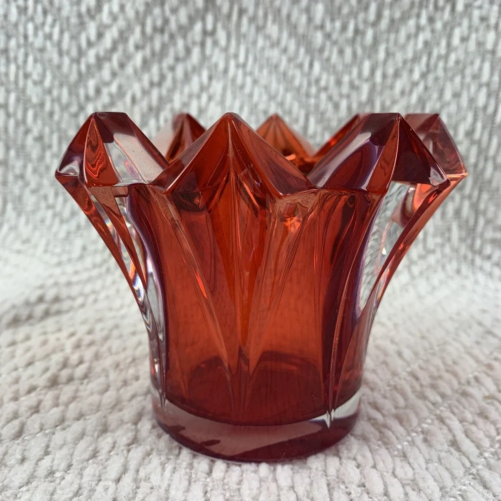 Mikasa Skyline Red Votive Candle Holder‎ Heavy Lead Crystal Czech Republic 3.25